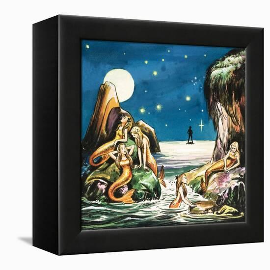 Peter and the Mermaids, Illustration from 'Peter Pan' by J.M. Barrie-Nadir Quinto-Framed Premier Image Canvas