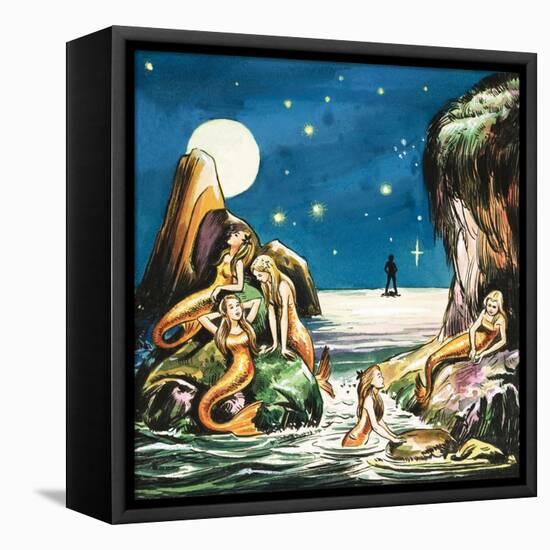 Peter and the Mermaids, Illustration from 'Peter Pan' by J.M. Barrie-Nadir Quinto-Framed Premier Image Canvas