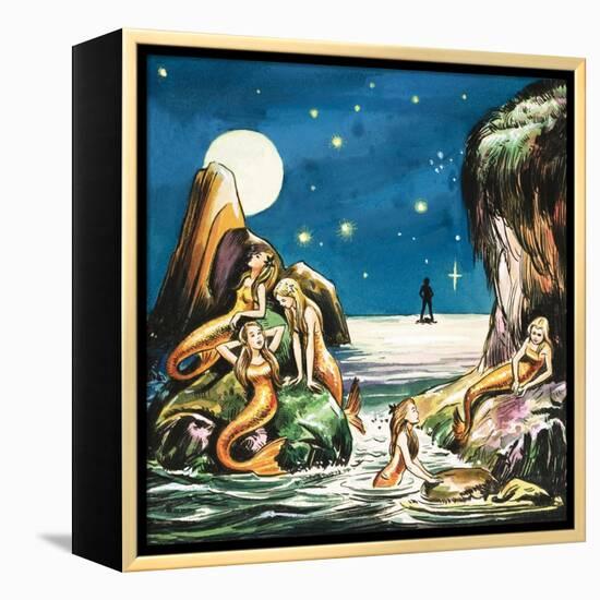 Peter and the Mermaids, Illustration from 'Peter Pan' by J.M. Barrie-Nadir Quinto-Framed Premier Image Canvas