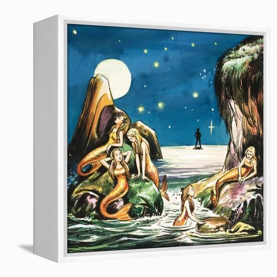 Peter and the Mermaids, Illustration from 'Peter Pan' by J.M. Barrie-Nadir Quinto-Framed Premier Image Canvas