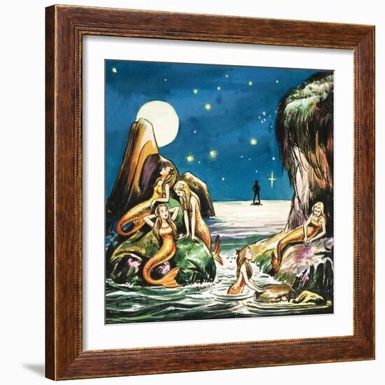 Peter and the Mermaids, Illustration from 'Peter Pan' by J.M. Barrie-Nadir Quinto-Framed Giclee Print