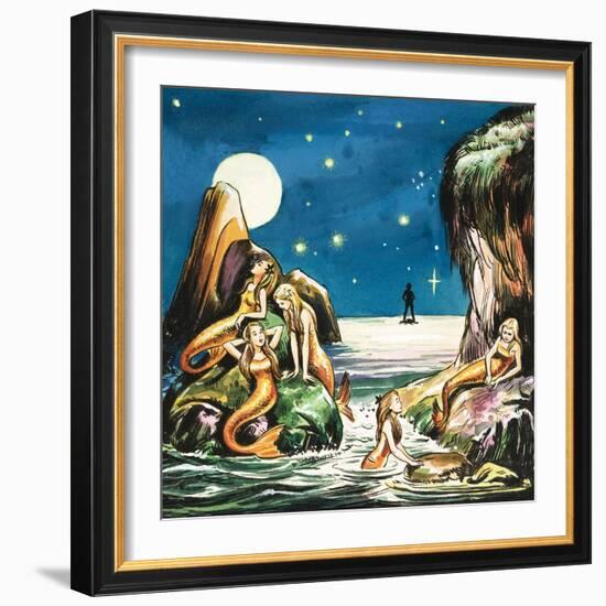 Peter and the Mermaids, Illustration from 'Peter Pan' by J.M. Barrie-Nadir Quinto-Framed Giclee Print