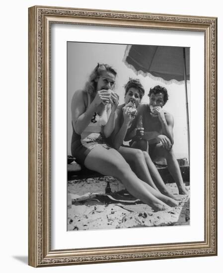 Peter Coe with Martha O'Driscoll Eating Abalone Sandwiches-John Florea-Framed Photographic Print