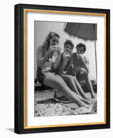 Peter Coe with Martha O'Driscoll Eating Abalone Sandwiches-John Florea-Framed Photographic Print