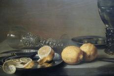 Still Life with Two Lemons, a Facon De Venise Glass, Roemer, Knife and Olives on a Table-Peter da Heem-Framed Art Print