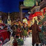 "Main Street at Christmas," Country Gentleman Cover, December 1, 1944-Peter Helck-Framed Premier Image Canvas