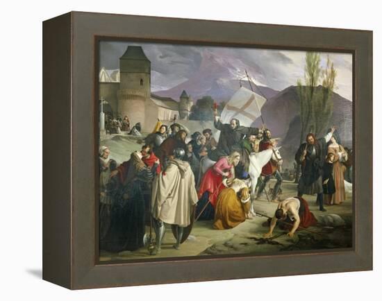 Peter Hermit Riding White Mule with Crucifix in His Hand and Circulating Through Cities-Francesco Hayez-Framed Premier Image Canvas