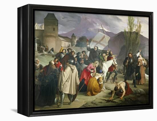 Peter Hermit Riding White Mule with Crucifix in His Hand and Circulating Through Cities-Francesco Hayez-Framed Premier Image Canvas