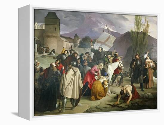 Peter Hermit Riding White Mule with Crucifix in His Hand and Circulating Through Cities-Francesco Hayez-Framed Premier Image Canvas