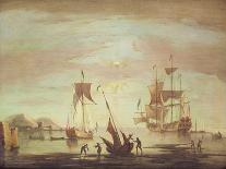 Harbor Scene: an English Ship with Sails Loosened Firing a Gun-Peter Monamy-Giclee Print