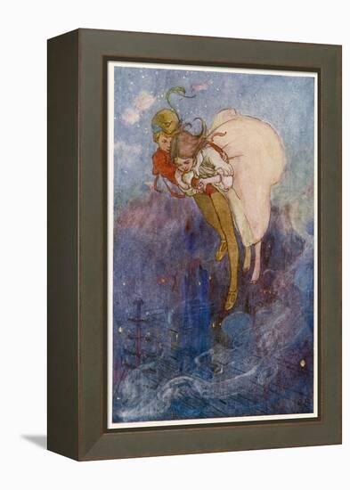 Peter Pan and Wendy Float Away Over the City-Alice B. Woodward-Framed Premier Image Canvas