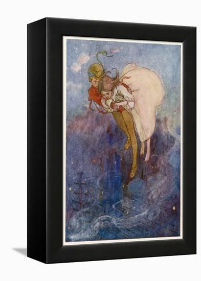 Peter Pan and Wendy Float Away Over the City-Alice B. Woodward-Framed Premier Image Canvas