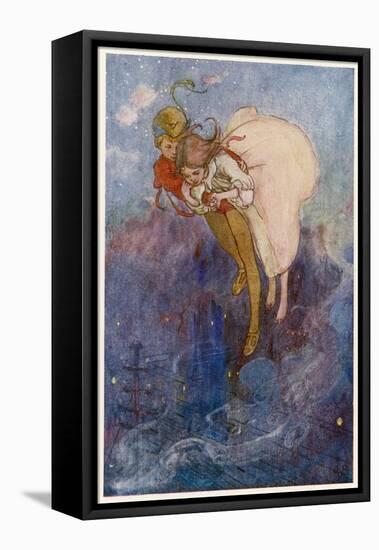 Peter Pan and Wendy Float Away Over the City-Alice B. Woodward-Framed Premier Image Canvas