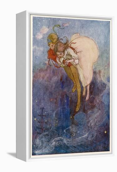 Peter Pan and Wendy Float Away Over the City-Alice B. Woodward-Framed Premier Image Canvas