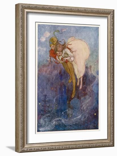 Peter Pan and Wendy Float Away Over the City-Alice B. Woodward-Framed Premium Photographic Print