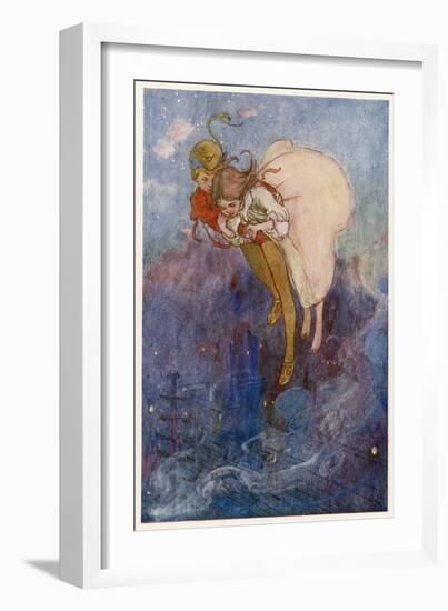 Peter Pan and Wendy Float Away Over the City-Alice B. Woodward-Framed Premium Photographic Print