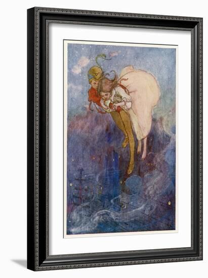 Peter Pan and Wendy Float Away Over the City-Alice B. Woodward-Framed Premium Photographic Print