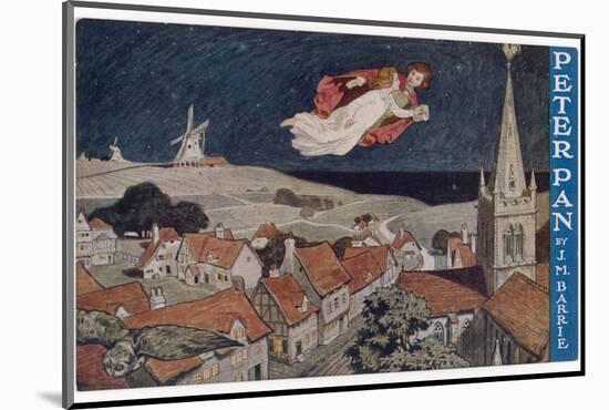 Peter Pan and Wendy Fly Over the Rooftops in a Poster to Advertise the Stage Show-null-Mounted Photographic Print