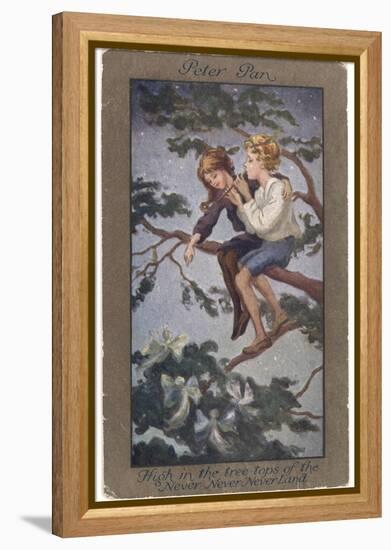 Peter Pan and Wendy Sit in a Treetop in Never-Never Land-S. Barham-Framed Premier Image Canvas