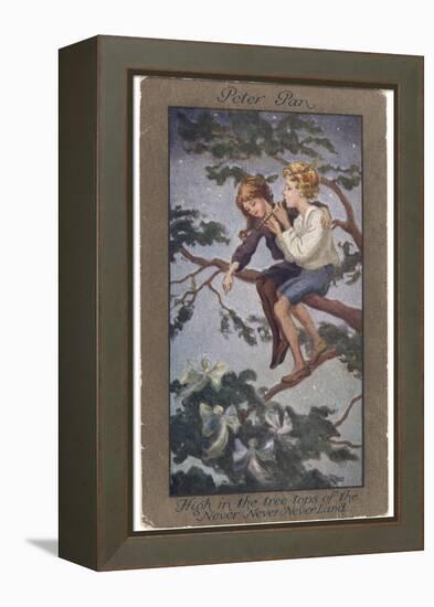 Peter Pan and Wendy Sit in a Treetop in Never-Never Land-S. Barham-Framed Premier Image Canvas