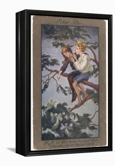 Peter Pan and Wendy Sit in a Treetop in Never-Never Land-S. Barham-Framed Premier Image Canvas