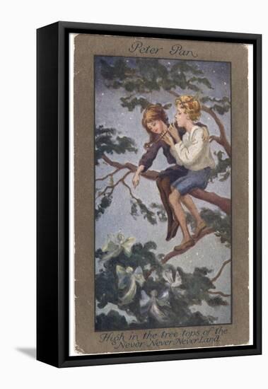 Peter Pan and Wendy Sit in a Treetop in Never-Never Land-S. Barham-Framed Premier Image Canvas