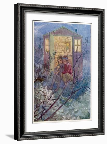 Peter Pan and Wendy Sit on the Doorstep of the Wendy House-Alice B. Woodward-Framed Premium Photographic Print
