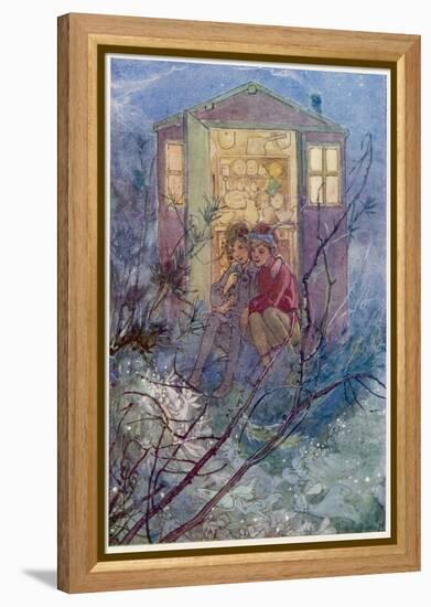 Peter Pan and Wendy Sit on the Doorstep of the Wendy House-Alice B. Woodward-Framed Premier Image Canvas