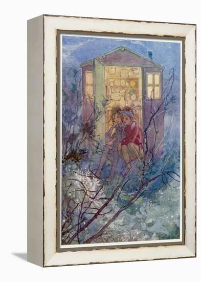 Peter Pan and Wendy Sit on the Doorstep of the Wendy House-Alice B. Woodward-Framed Premier Image Canvas