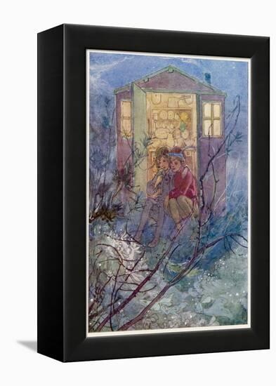 Peter Pan and Wendy Sit on the Doorstep of the Wendy House-Alice B. Woodward-Framed Premier Image Canvas