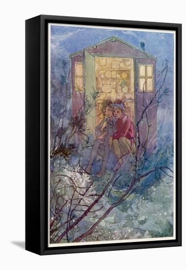 Peter Pan and Wendy Sit on the Doorstep of the Wendy House-Alice B. Woodward-Framed Premier Image Canvas