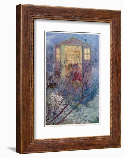 Peter Pan and Wendy Sit on the Doorstep of the Wendy House-Alice B. Woodward-Framed Photographic Print