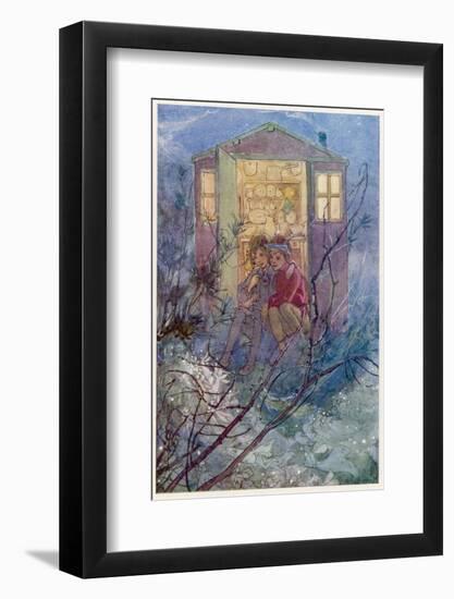 Peter Pan and Wendy Sit on the Doorstep of the Wendy House-Alice B. Woodward-Framed Photographic Print