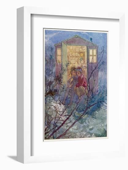 Peter Pan and Wendy Sit on the Doorstep of the Wendy House-Alice B. Woodward-Framed Photographic Print