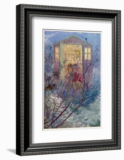 Peter Pan and Wendy Sit on the Doorstep of the Wendy House-Alice B. Woodward-Framed Photographic Print