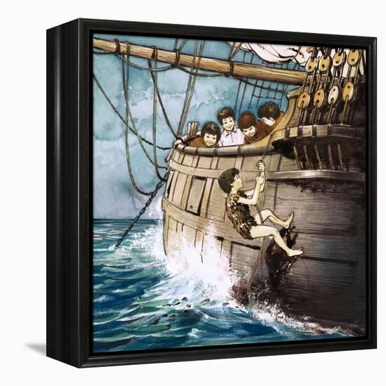Peter Pan Climbing Aboard, Illustration from 'Peter Pan' by J.M. Barrie-Nadir Quinto-Framed Premier Image Canvas