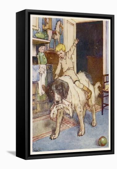 Peter Pan, Michael Rides on the Back of the Dog Nana-Alice B. Woodward-Framed Premier Image Canvas