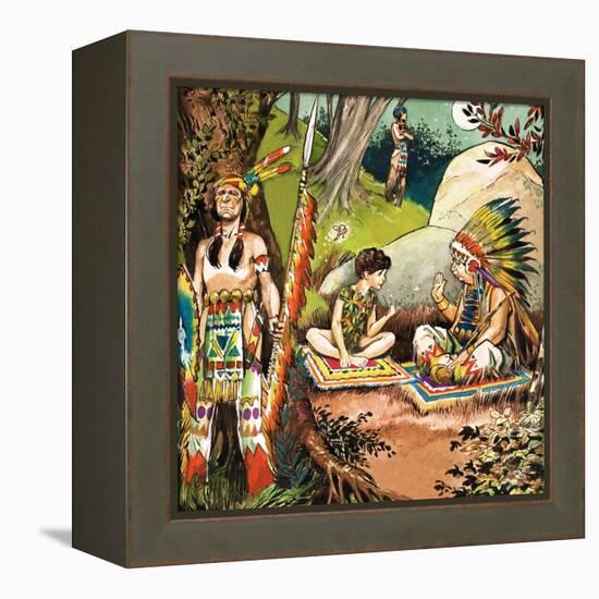 Peter Pan Talks with the Chieftain, Illustration from 'Peter Pan' by J.M. Barrie-Nadir Quinto-Framed Premier Image Canvas