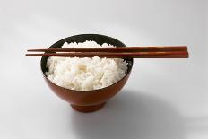 Boiled Basmati Rice in a Red Bowl with Chopsticks-Peter Rees-Photographic Print