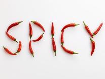 The Word 'SPICY' Written in Red Chillies-Peter Rees-Photographic Print