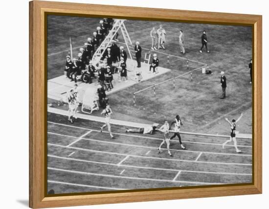 Peter Snell Raising Arms in Celebration After Winning 800 Meter Race at the Summer Olympic Games-George Silk-Framed Premier Image Canvas