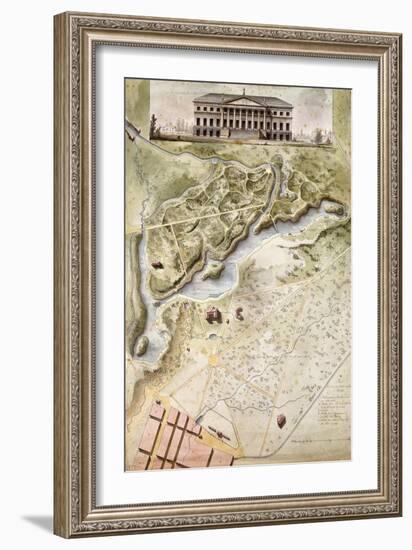 Peterhof, Russia: Elevation of the English Palace and Plan of the Park-Giacomo Quarenghi-Framed Giclee Print