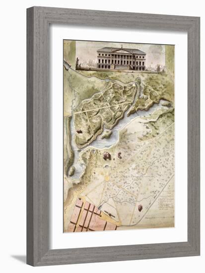 Peterhof, Russia: Elevation of the English Palace and Plan of the Park-Giacomo Quarenghi-Framed Giclee Print