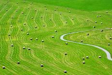 Bales of Hay on Meadow. Aerial View on Summer Landscape.-Peteri-Photographic Print