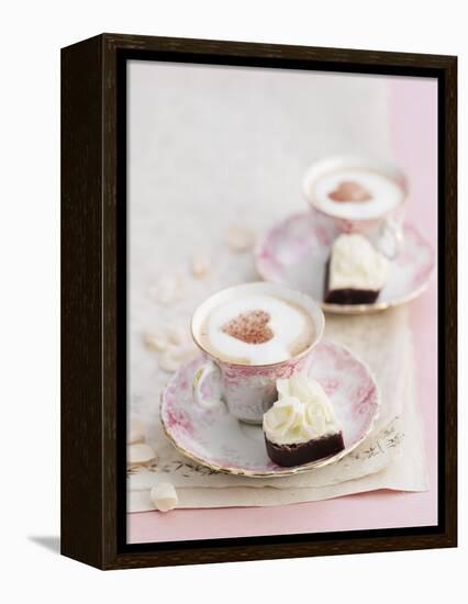 Petit Fours and Cappuccino Decorated with Cocoa Powder Hearts-Gareth Morgans-Framed Premier Image Canvas