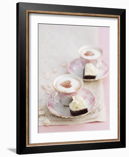 Petit Fours and Cappuccino Decorated with Cocoa Powder Hearts-Gareth Morgans-Framed Photographic Print