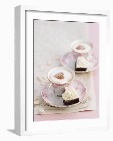 Petit Fours and Cappuccino Decorated with Cocoa Powder Hearts-Gareth Morgans-Framed Photographic Print
