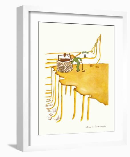 Petit Prince Fetching Water-Antoine de Saint-Exupéry-Framed Art Print