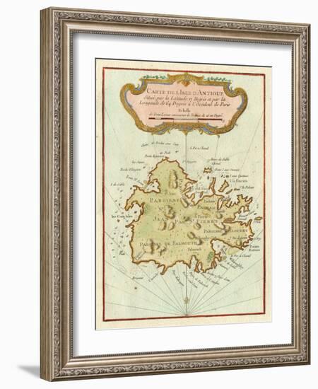 Petite Map of Island of Antigua-null-Framed Art Print