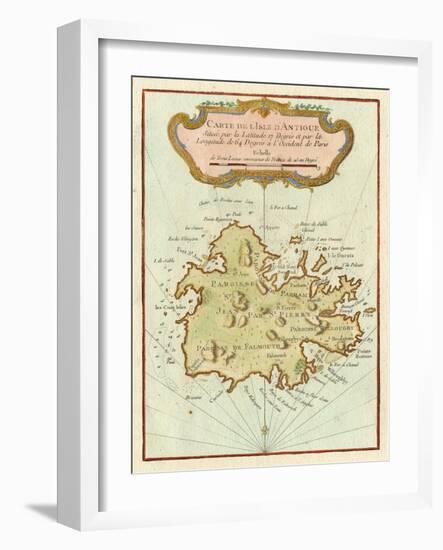 Petite Map of Island of Antigua-null-Framed Art Print